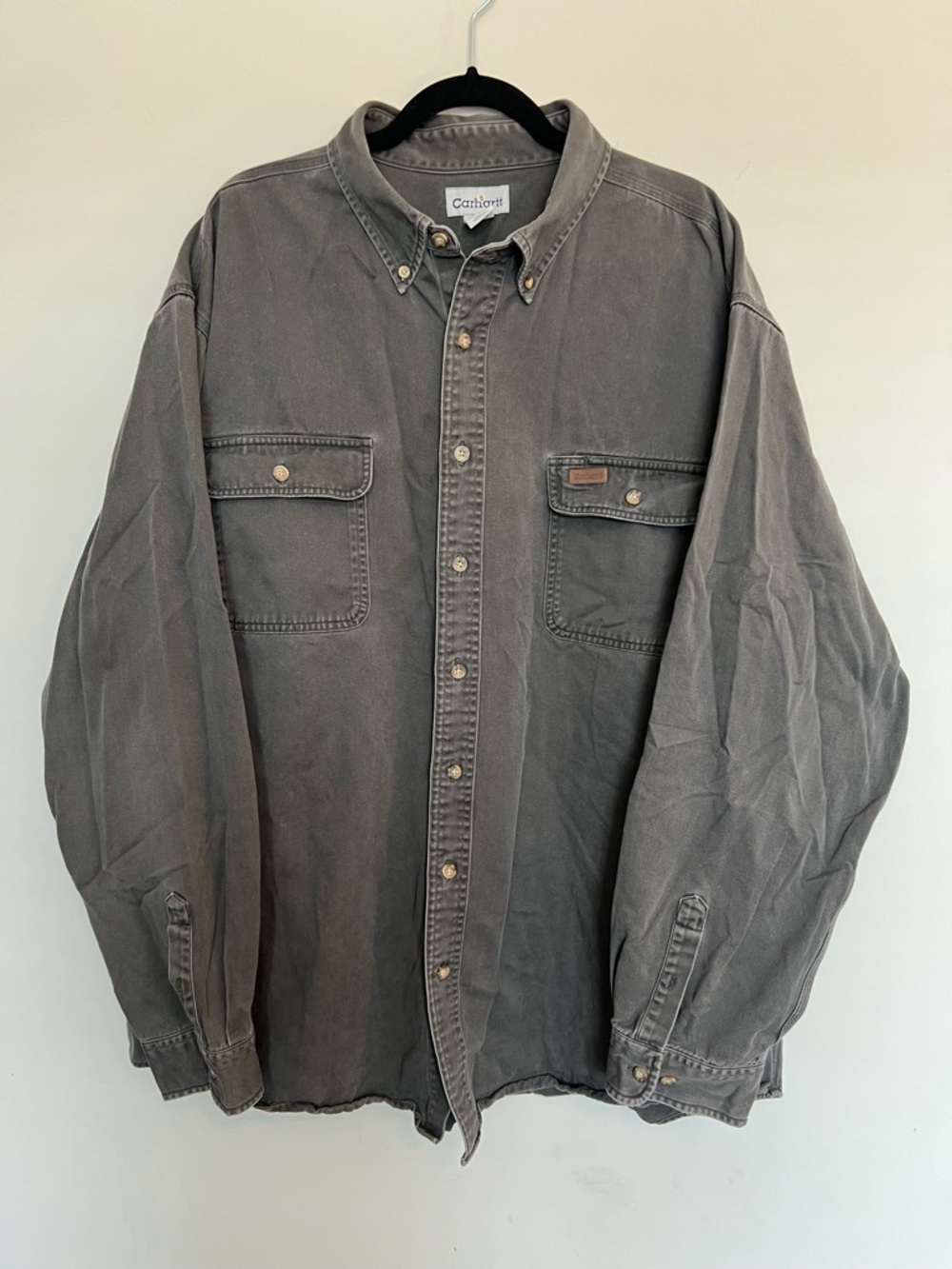 Carhartt Washed Charcoal Button-Down Work Shirt Size 2X Tall